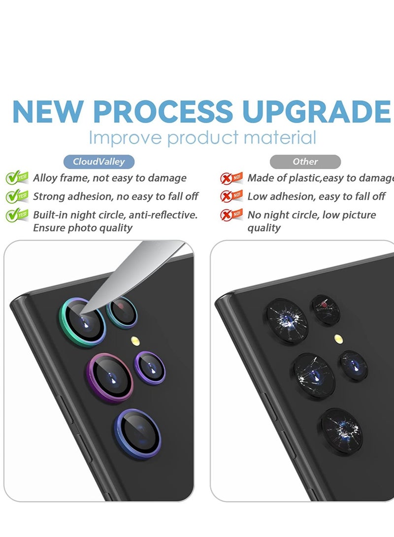 ELTRAZONE Samsung Galaxy S22 Ultra Camera Lens Protector [3+2], Anti Scratch HD Tempered Glass Back Camera Protective Film Ring Cover, Colorful - Image 2