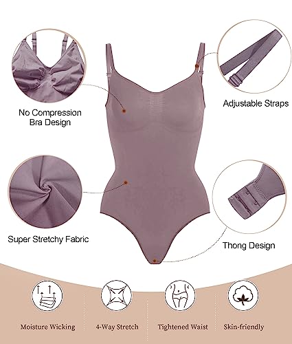 SHAPERX Women's Shapewear Bodysuit Tummy Control Body Shaper Seamless Sculpting Snatched Waist Body Suit，SZ5215-Umber-L/XL - Image 3