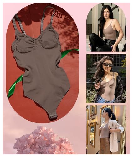 SHAPERX Women's Shapewear Bodysuit Tummy Control Body Shaper Seamless Sculpting Snatched Waist Body Suit，SZ5215-Umber-L/XL - Image 4