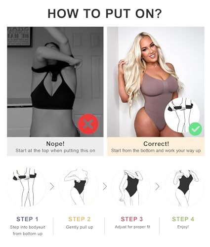 SHAPERX Women's Shapewear Bodysuit Tummy Control Body Shaper Seamless Sculpting Snatched Waist Body Suit，SZ5215-Umber-L/XL - Image 5