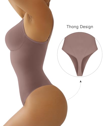SHAPERX Women's Shapewear Bodysuit Tummy Control Body Shaper Seamless Sculpting Snatched Waist Body Suit，SZ5215-Umber-L/XL - Image 2