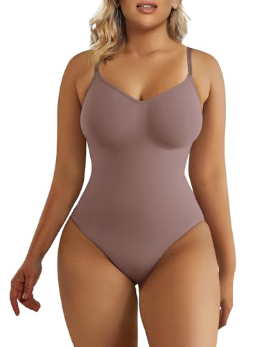 SHAPERX Women's Shapewear Bodysuit Tummy Control Body Shaper Seamless Sculpting Snatched Waist Body Suit，SZ5215-Umber-L/XL - Image 1