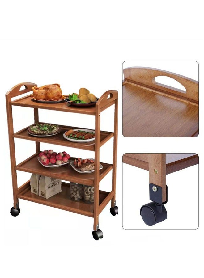 LINGWEI Wooden Kitchen Trolly Cart With Movable Wheels Food Serving Trolly With Handle Rolling Bar Cart With Storage Shelves Wooden Storage Rack - Image 1