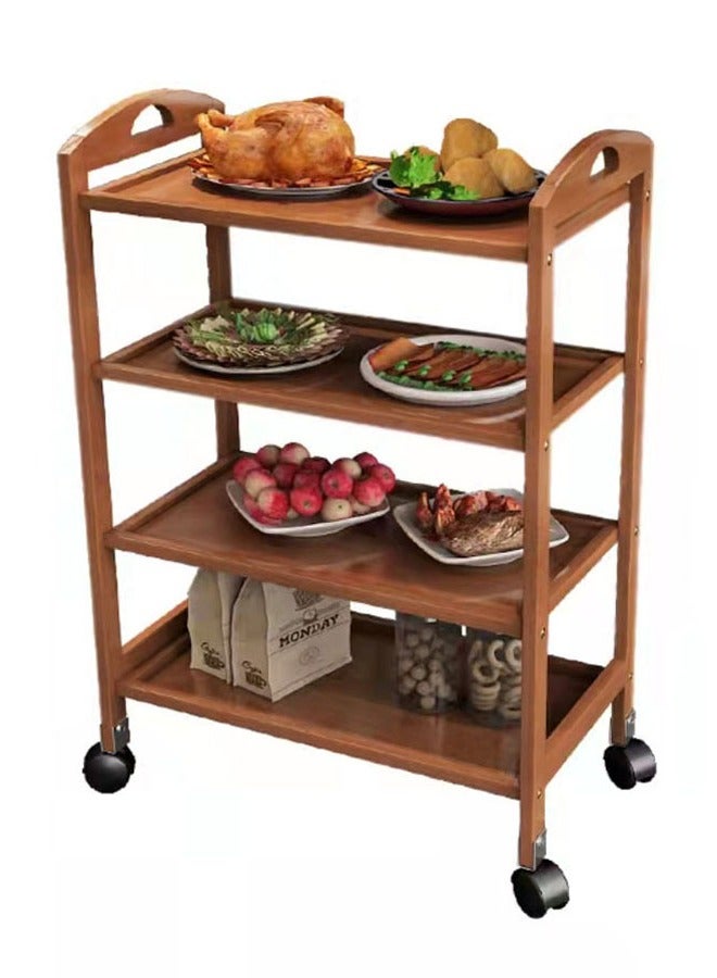 LINGWEI Wooden Kitchen Trolly Cart With Movable Wheels Food Serving Trolly With Handle Rolling Bar Cart With Storage Shelves Wooden Storage Rack - Image 2