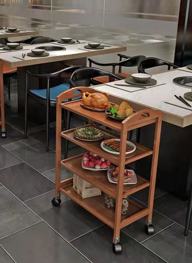 LINGWEI Wooden Kitchen Trolly Cart With Movable Wheels Food Serving Trolly With Handle Rolling Bar Cart With Storage Shelves Wooden Storage Rack - Image 4