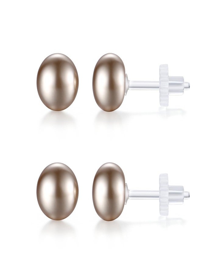 KMEOSCH Champagne 8mm Plastic Pearl Earrings for Women – Hypoallergenic Flat Back Stud Earrings with Plastic Posts, Metal-Free for Sensitive Ears, 2 Pairs Set - Image 1
