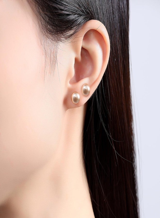 KMEOSCH Champagne 8mm Plastic Pearl Earrings for Women – Hypoallergenic Flat Back Stud Earrings with Plastic Posts, Metal-Free for Sensitive Ears, 2 Pairs Set - Image 2
