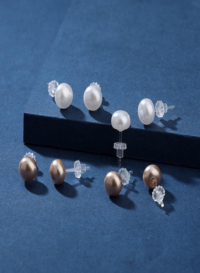 KMEOSCH Champagne 8mm Plastic Pearl Earrings for Women – Hypoallergenic Flat Back Stud Earrings with Plastic Posts, Metal-Free for Sensitive Ears, 2 Pairs Set - Image 3