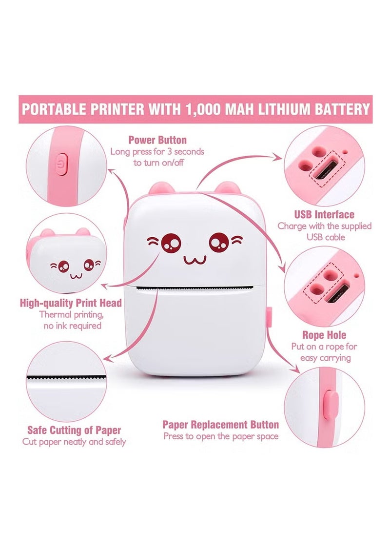 phomemo Compact portable printer, ink-free thermal printer, connects wirelessly to mobile phones for printing, includes 1 roll of thermal paper. Suitable for office, home, outdoor and travel use (pink). - Image 2