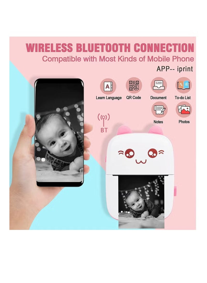 phomemo Compact portable printer, ink-free thermal printer, connects wirelessly to mobile phones for printing, includes 1 roll of thermal paper. Suitable for office, home, outdoor and travel use (pink). - Image 4