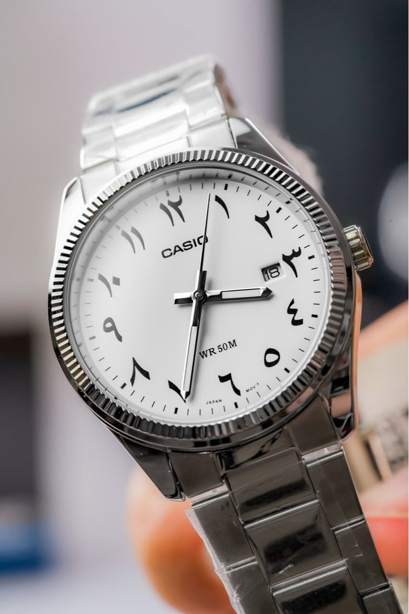 CASIO MTP-1302D-7B3 Rare Arabic Dial – White Dial, Stainless Steel, Date, 50 m WR Men's Watch - Image 1