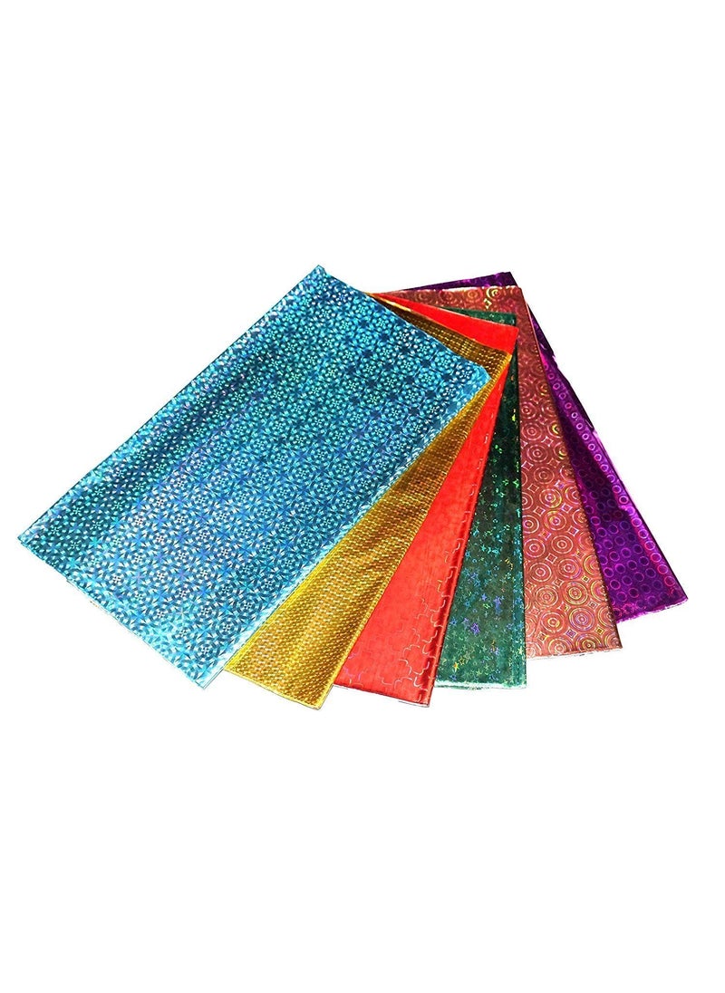 E Shopping - E Shopping Glossy Plastic Gift Wrappers, Wrapping Paper Coloured Holographic Print, Pack of 20, 64 X 45 cm with 20 Ribbon Flowers and 20 Best Wishes Stickers - Image 1