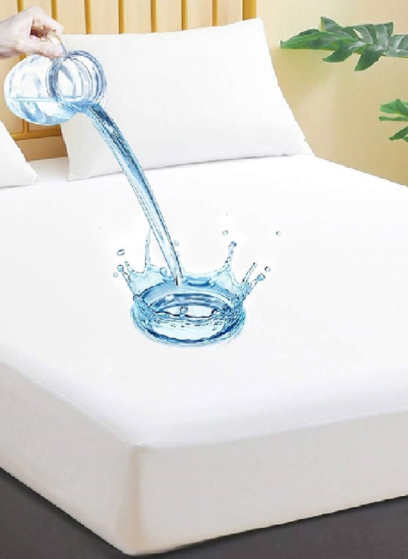Blueberry Terry Waterproof Mattress Protector With Deep Pocket And All Around Elastics, 200X200+30cm, White - Image 1