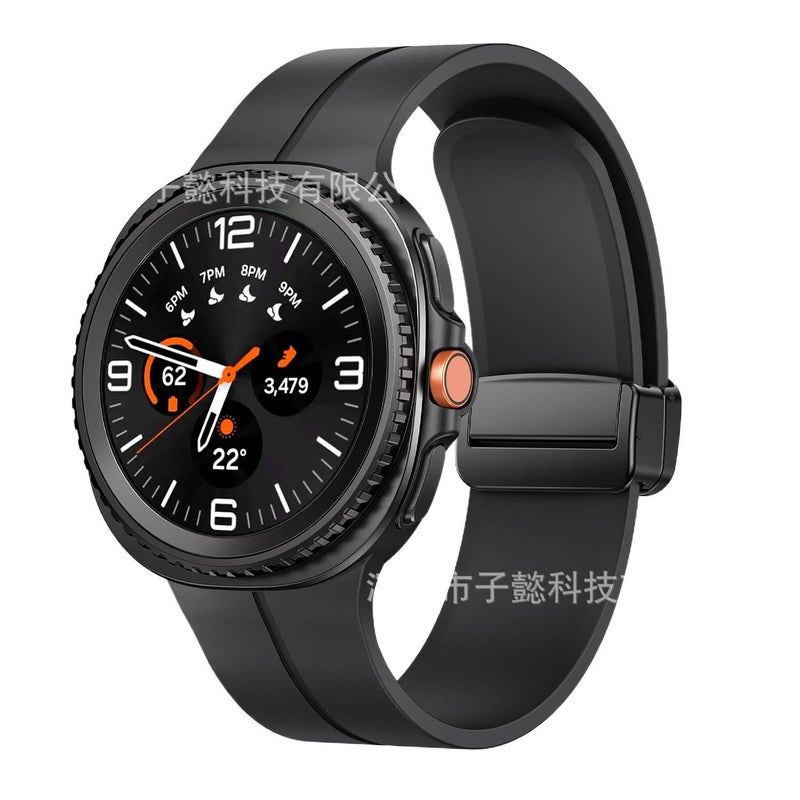 سوار ساعة ذكية رياضي من السيليكون متوافق باللون أسود قابل للتعديل مع Samsung Galaxy Watch 8 Classic بملاءمة قابلة للتعديل وحزام ناعم للاستبدال اليومي - Image 1