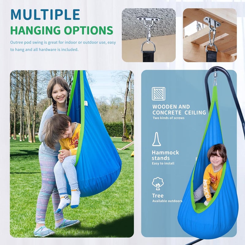 OUTREE Kids Pod Swing Seat Cotton Child Hammock Chair for Indoor and Outdoor use (Blue) - Image 2