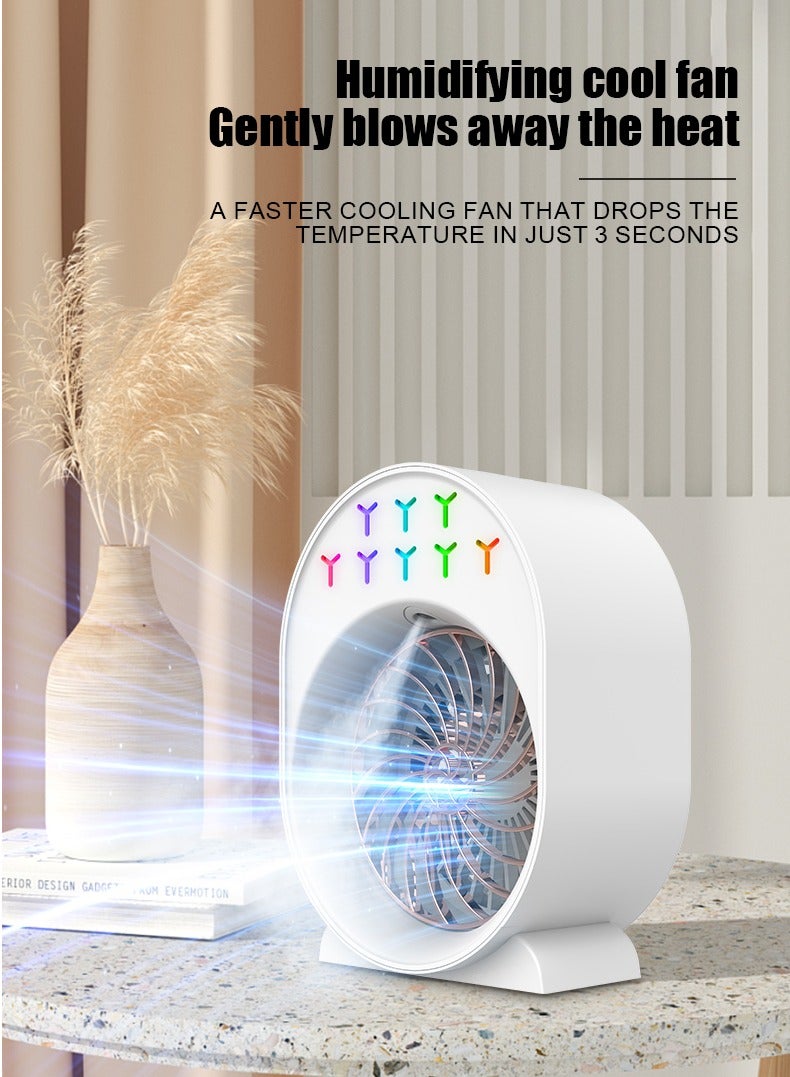 طريقة الاتصال مروحة ترطيب محمولة على المكتب – مروحة تبريد صغيرة شخصية بـ 3 سرعات، مع ضوء LED بـ 7 ألوان، خزان ماء 180 مل وصينية ثلج – مروحة طاولة USB هادئة للاستخدام في المنزل والمكتب والسفر والهواء الطلق  - Image 2