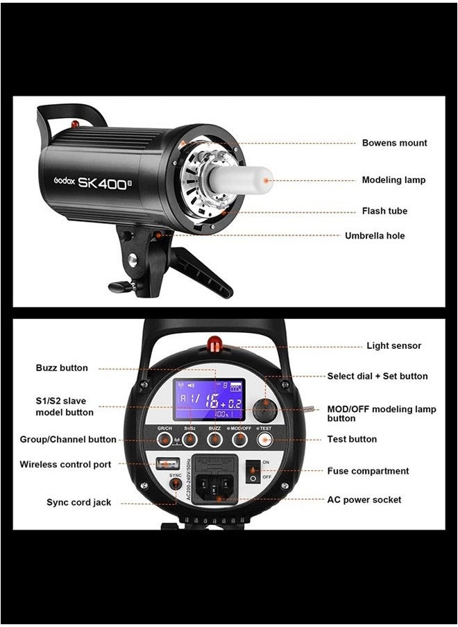 Godox SK400II 400Ws Studio Flash Light with Built-in 2.4G Wireless X System, GN65, 5600K, with 150W Setting Light  - Image 2