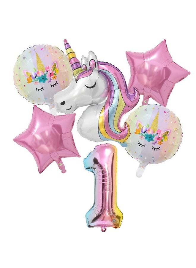 yongsheng 6-Piece Rainbow Unicorn Printed Balloon Set，Unicorn Balloons Unicorn Birthday Party Decorations for Girls Foil Balloons Set Macaron and Rainbow Balloon Wedding Baby Shower Party Supplies (1)  - Image 1