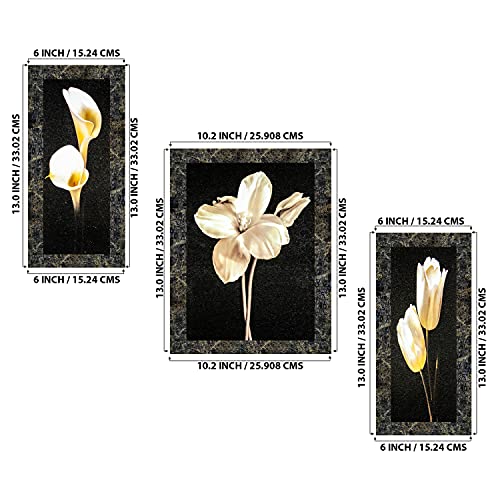 Indianara Synthetic wood FLORAL PAINTINGS (6 X 13, 10.2 X 13, 6 X 13 INCH, Marble Grey) - Image 2