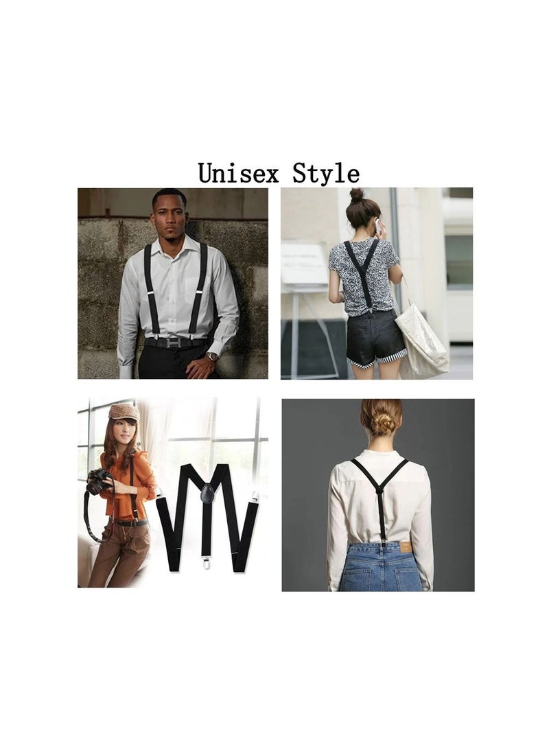 1-Piece 2.5CM Width Adjustable Elastic Y Style Suspenders,Unisex Braces for Men and Women With Strong Metal Clips,Colour Black - Image 2