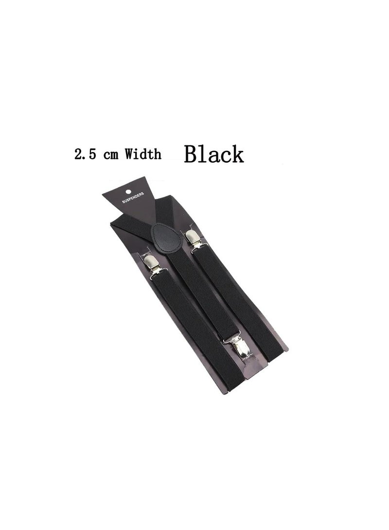 1-Piece 2.5CM Width Adjustable Elastic Y Style Suspenders,Unisex Braces for Men and Women With Strong Metal Clips,Colour Black - Image 1