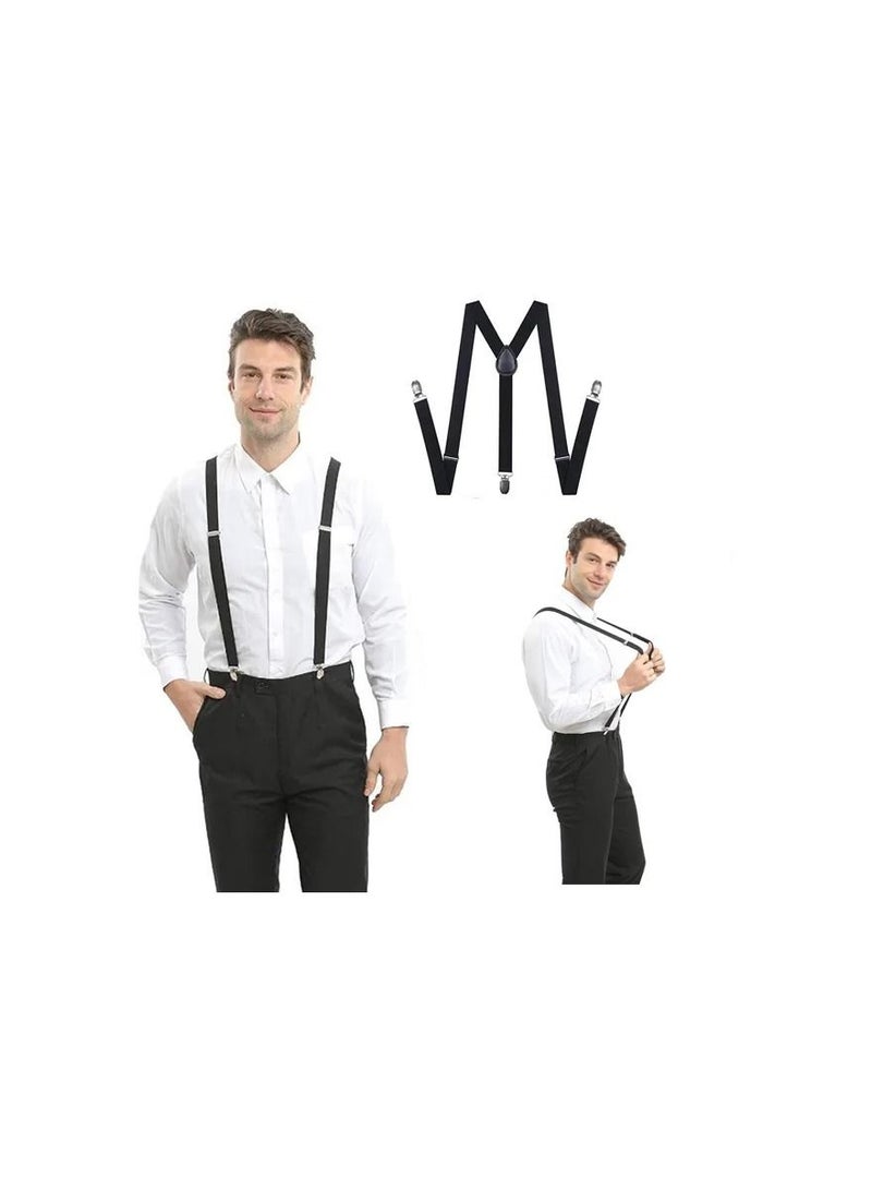 1-Piece 2.5CM Width Adjustable Elastic Y Style Suspenders,Unisex Braces for Men and Women With Strong Metal Clips,Colour Black - Image 3