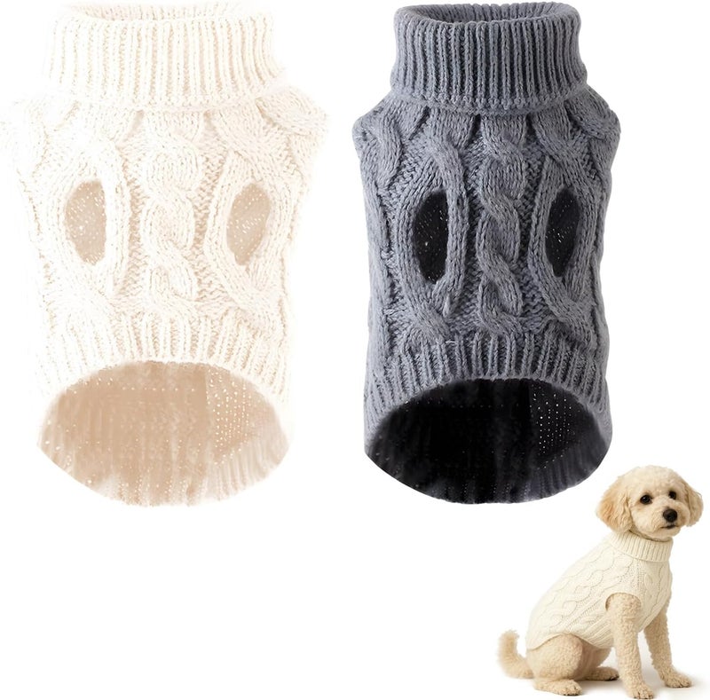 KASTWAVE Tiered purchase options Small Dog Jumpers, 2Pcs Cozy Knit Sweaters for Puppies, Warm Winter Clothes with Turtleneck, Stretchy Soft Knit Jumper for Small Breeds, Comfortable and Stylish, White & Dark Grey Varied dimensions - Image 1