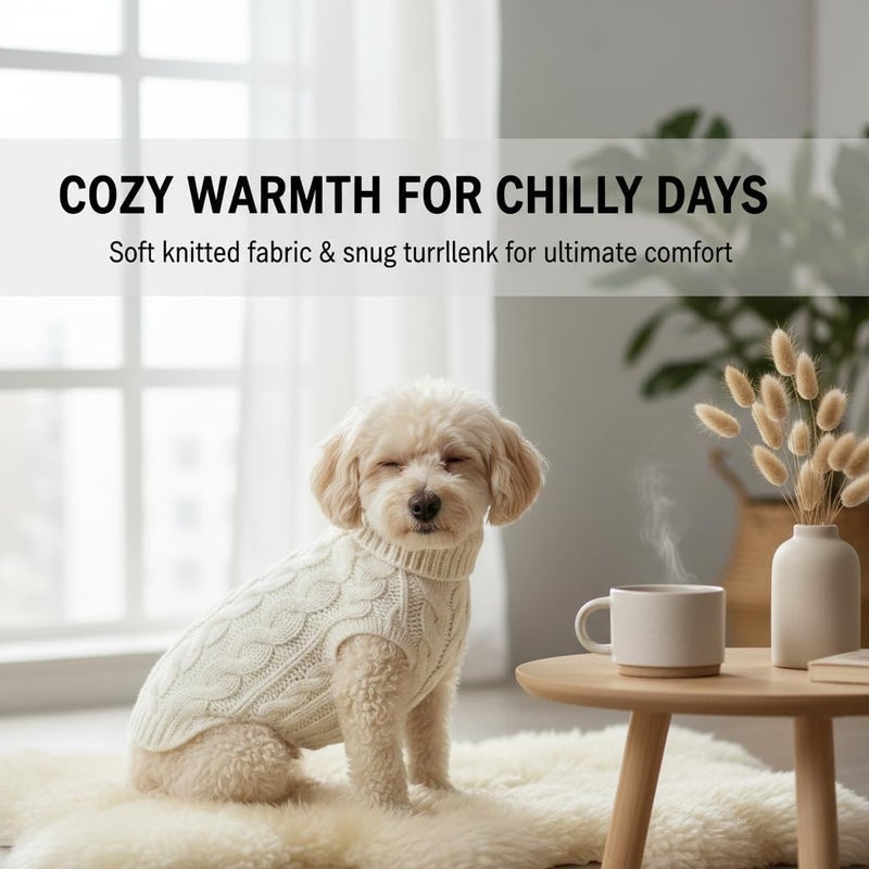 KASTWAVE Tiered purchase options Small Dog Jumpers, 2Pcs Cozy Knit Sweaters for Puppies, Warm Winter Clothes with Turtleneck, Stretchy Soft Knit Jumper for Small Breeds, Comfortable and Stylish, White & Dark Grey Varied dimensions - Image 4