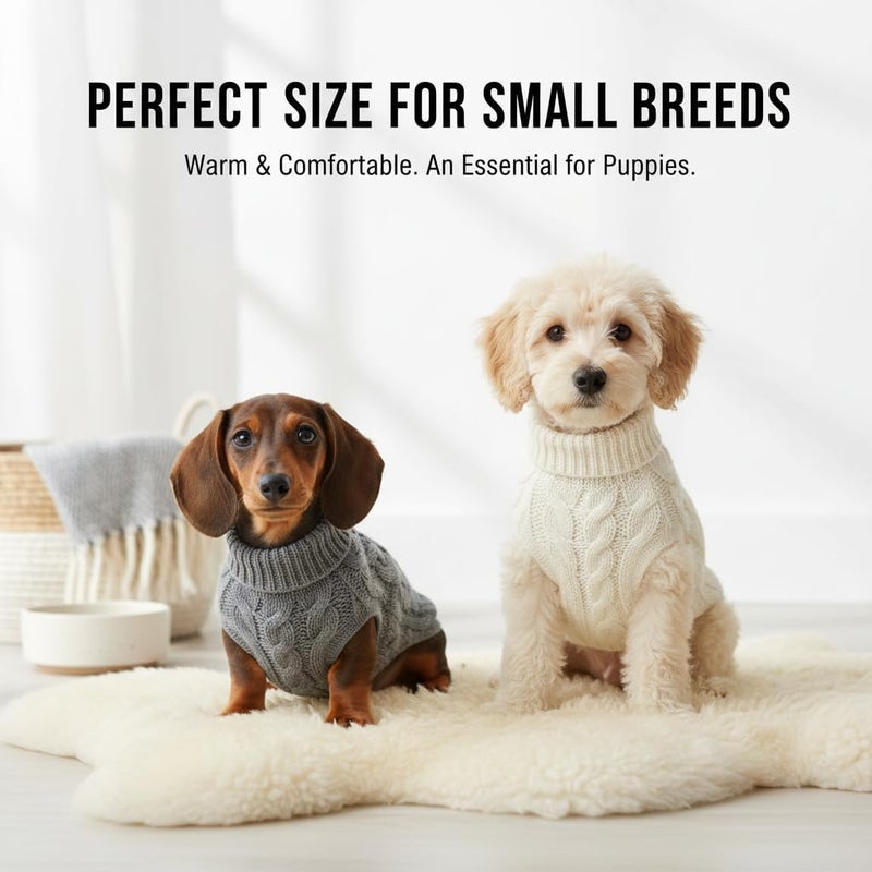 KASTWAVE Tiered purchase options Small Dog Jumpers, 2Pcs Cozy Knit Sweaters for Puppies, Warm Winter Clothes with Turtleneck, Stretchy Soft Knit Jumper for Small Breeds, Comfortable and Stylish, White & Dark Grey Varied dimensions - Image 2