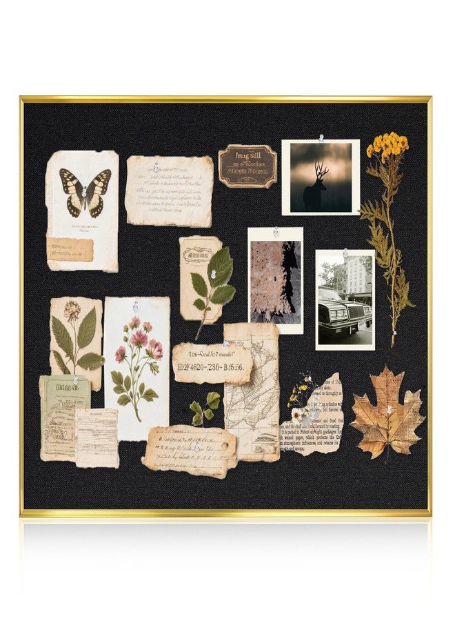 QUEENLINK Linen Bulletin Board,24" x 18" Gold Aluminum Frame Cork Boards for Walls,Decorative Pin Board, Message Board, Vision Board, Picture Board, Photo Board, Black Linen - Image 1