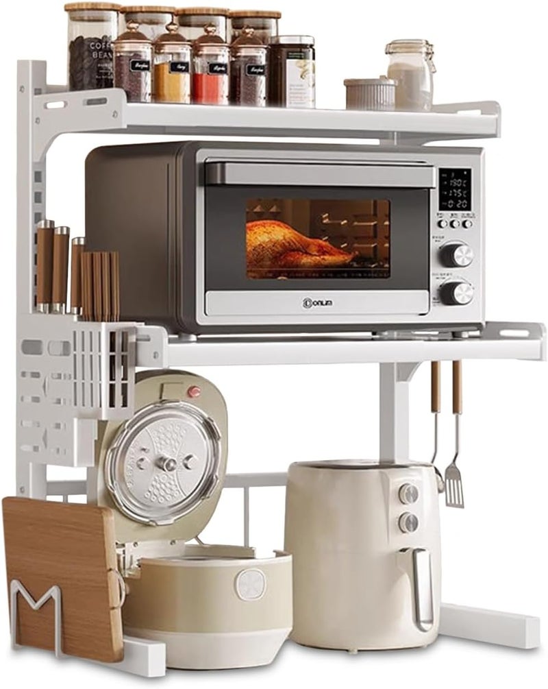 Metal Rack for Kitchen, Extendable Microwave Oven Rack,Heavy Duty Stand with Hooks,Cutting Board Racks,Knife holder and Chopstick bucket,Storage Shelf for Home,Office,Kitchen (3-Tier/White) - Image 1