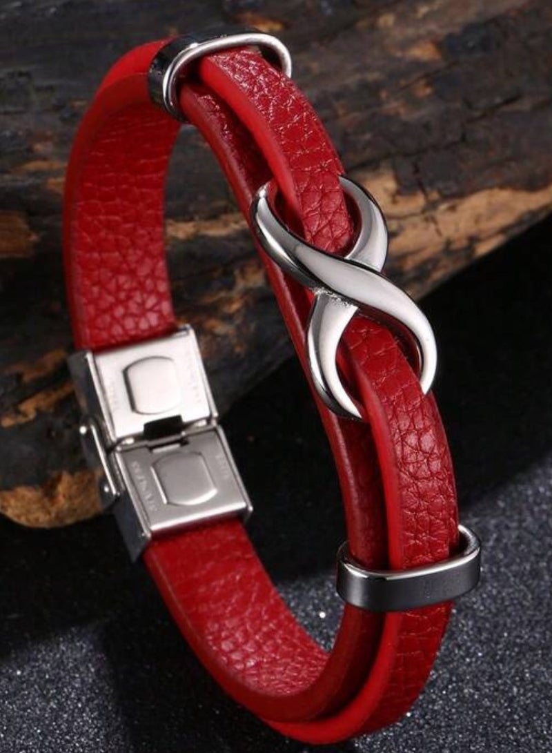 JewelryLand Men’s Elegant Bracelet Made Of High Quality PU Leather And Stainless Steel