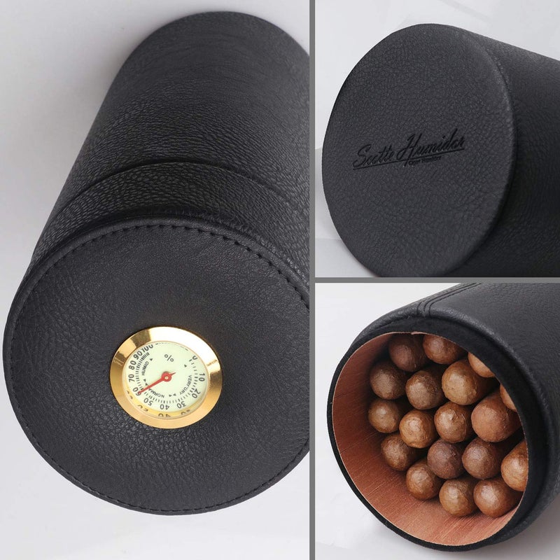 Scotte Cigar humidor case/jar,Leather Cedar Wood Cigar Canister Portable for 12-16 Cigar (Black) - Image 5