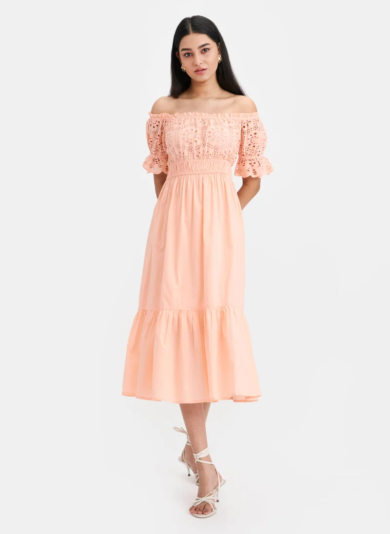 Virgio Cotton Schiffli Brunchwear Off Shoulder for Women