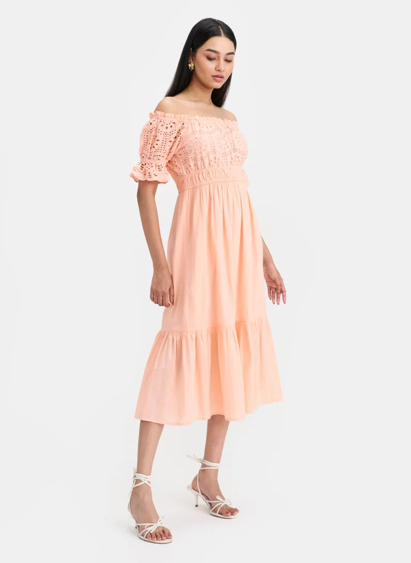 فيرجيو Cotton Schiffli Brunchwear Off Shoulder for Women