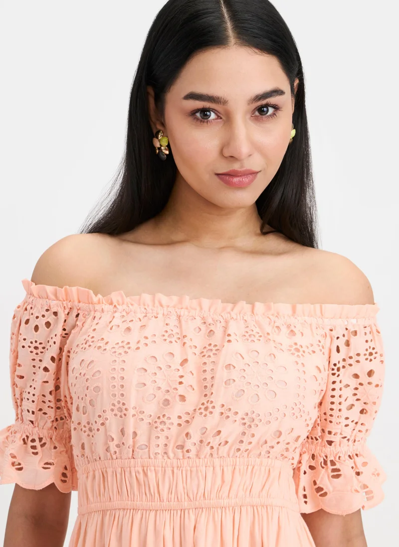 Virgio Cotton Schiffli Brunchwear Off Shoulder for Women