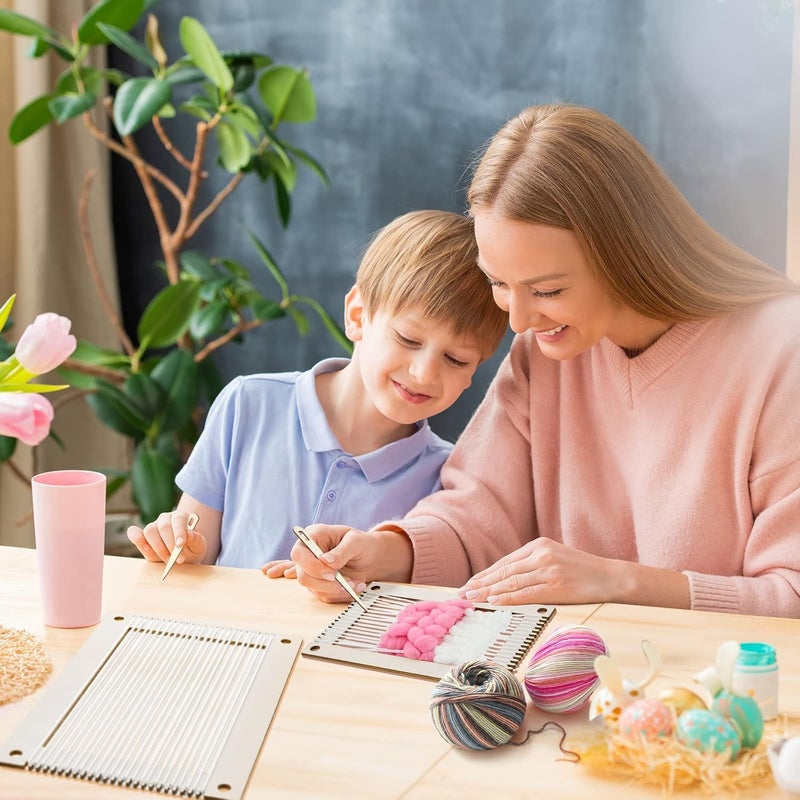 Haoser طقم نول حياكة خشبي مكون من 7 قطع للمبتدئين | إطار حرفة خيوط DIY مع مشط، إبرة، خطاف كروشيه، عصا | نول يدوي للبالغين والأطفال – 11.8 × 7.9 بوصة و 8 × 5.3 بوصة مجموعة - Image 5