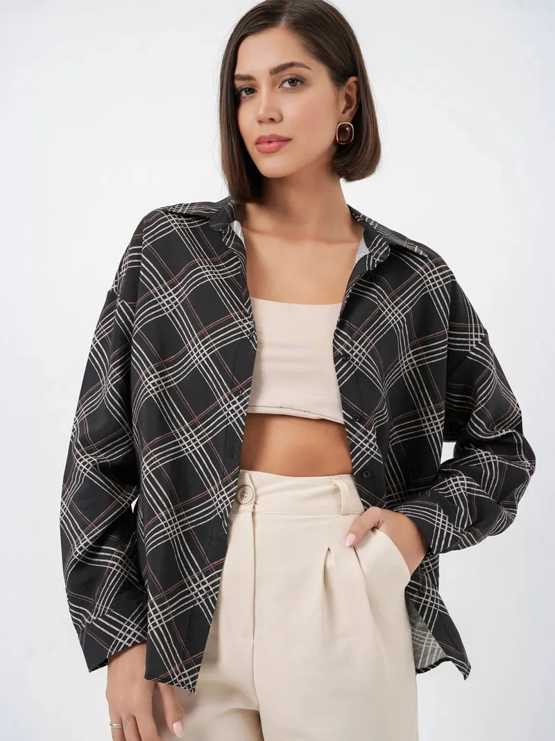 بيغ دارت BDART Oversized Plaid Button-Up Shirt
