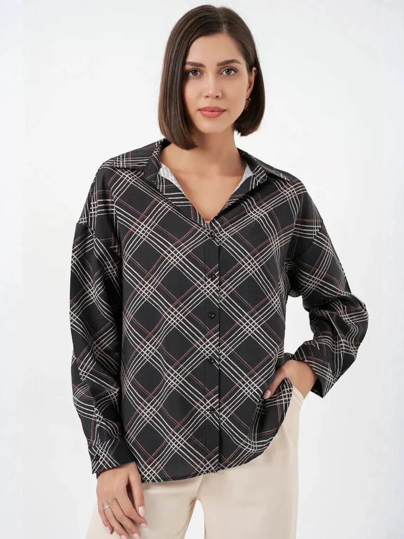 Big Dart Black BDART Oversized Plaid Button-Up Shirt for Women | Best Price UAE