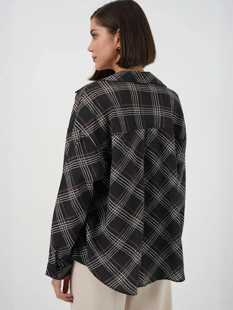 Big Dart Black BDART Oversized Plaid Button-Up Shirt for Women | Best Price UAE