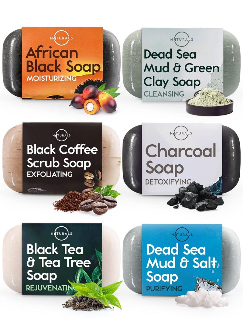 O Naturals O NATURALS 6 PCS Black Soap - Women & Men's Bar Soap, Father's Day Gifts, Men's Soap Bar, African Black Soap w/Moisturizing Shea Butter, Charcoal Soap, Organic & Natural Soap for Men & Women, 4oz 