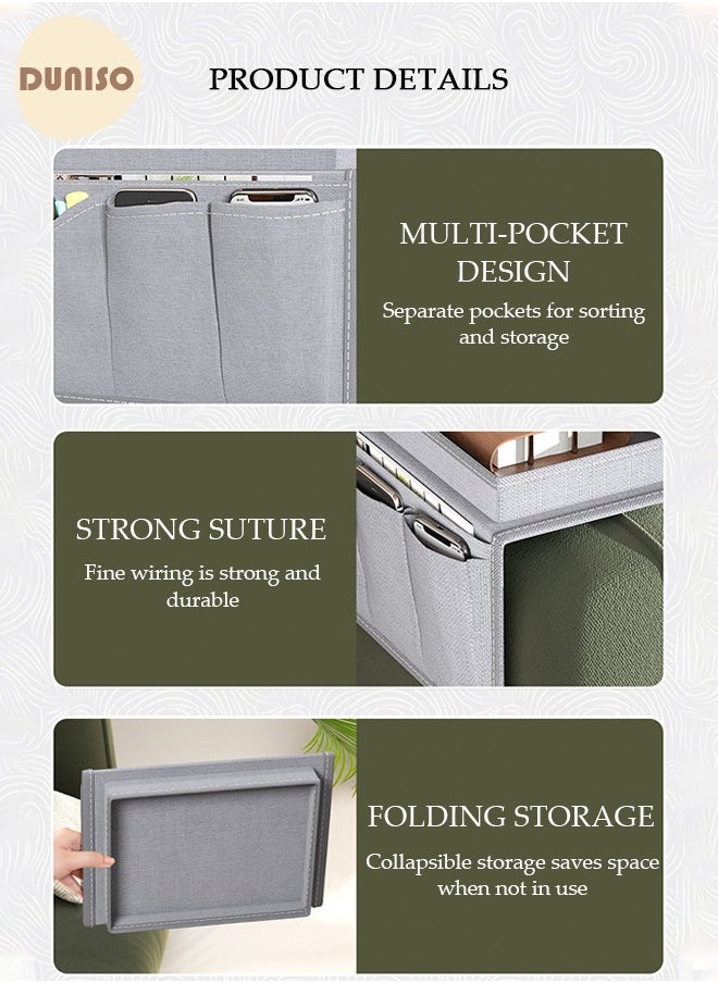 DUNISO Sofa Armrest Organizer With A Top Tray Chair Arm TV Remote Holder for Recliner Couch Armchair Caddy Bedside Storage Pockets Bag for Cellphone Tablet Book Magazines  Holder Pouch  - Image 3