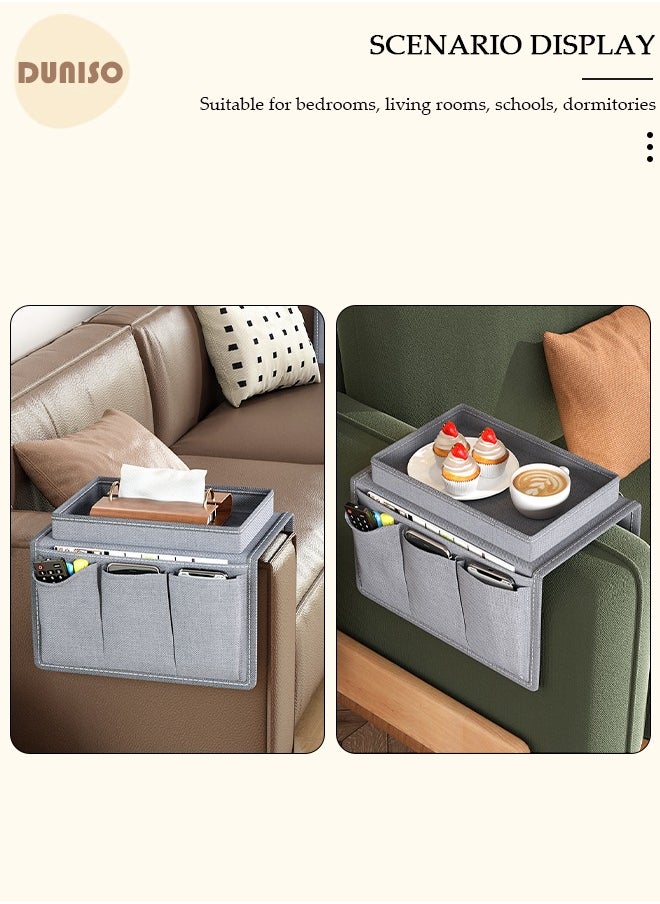 DUNISO Sofa Armrest Organizer With A Top Tray Chair Arm TV Remote Holder for Recliner Couch Armchair Caddy Bedside Storage Pockets Bag for Cellphone Tablet Book Magazines  Holder Pouch  - Image 5
