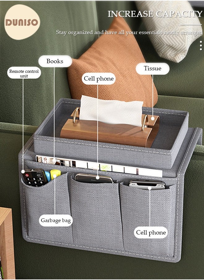 DUNISO Sofa Armrest Organizer With A Top Tray Chair Arm TV Remote Holder for Recliner Couch Armchair Caddy Bedside Storage Pockets Bag for Cellphone Tablet Book Magazines  Holder Pouch  - Image 2