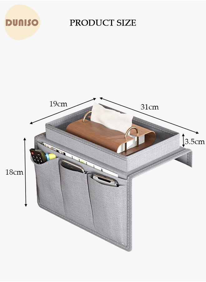 DUNISO Sofa Armrest Organizer With A Top Tray Chair Arm TV Remote Holder for Recliner Couch Armchair Caddy Bedside Storage Pockets Bag for Cellphone Tablet Book Magazines  Holder Pouch  - Image 4