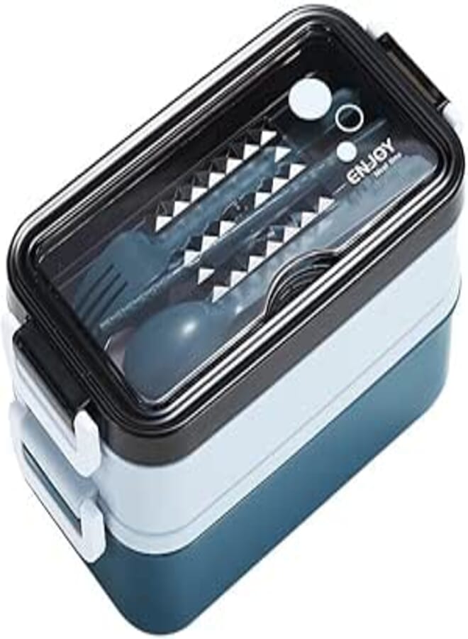 YumLock Leakproof Lunch Box for Adults & kids, Food grade safe material food container with 2 Compartments portion & 2 Dividers and cutlery set. Perfect for healthy lunches&snacks from home, Blue
