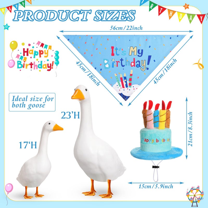 Dansydaisy Happy Birthday Goose Outfit Porch Goose Outfits with Happy Birthday Cake Hat and Bandana Yard Geese Outfits for 23" 17" Cement Plastic Geese Duck Decorations(Style 1,Blue) - Image 2
