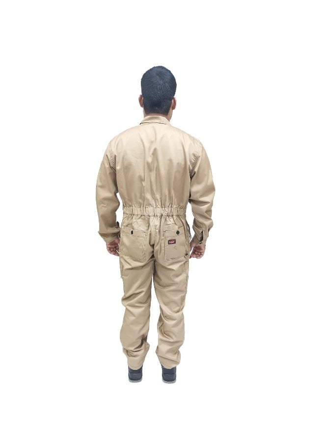 TAHA SAFETY - TAHA SAFETY Heavy-Duty Protective Workwear Coverall | Full-Body Industrial Safety Suit & Breathable Fabric for Construction, Manufacturing & Hazardous Environments | Khakhi | Size-L - Image 1