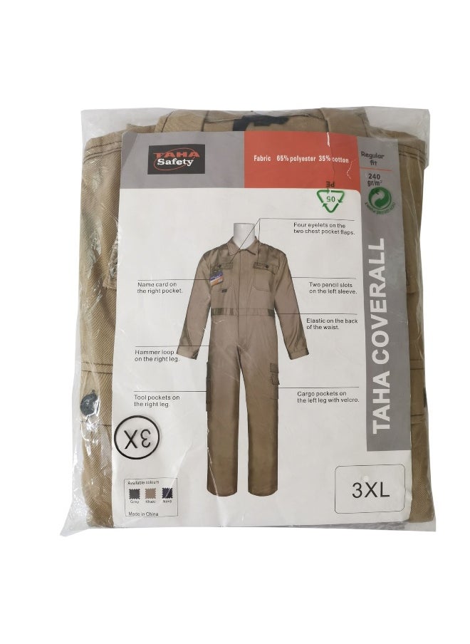 TAHA SAFETY - TAHA SAFETY Heavy-Duty Protective Workwear Coverall | Full-Body Industrial Safety Suit & Breathable Fabric for Construction, Manufacturing & Hazardous Environments | Khakhi | Size-L - Image 1