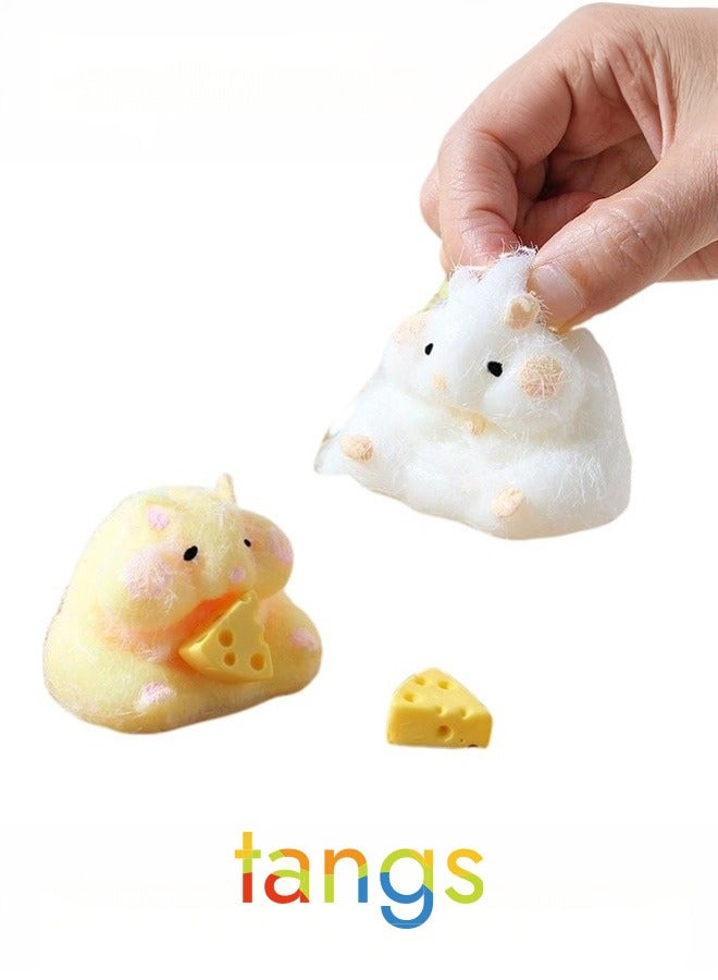 tangs Hamster Squishy Toy 2-Pack (White & Yellow) – Stress Relief Sensory Fidget Toys for Adults & Kids, with Random Mini Accessories, Durable Solid Silicone Squeeze Ball (3+ Years) - Image 1
